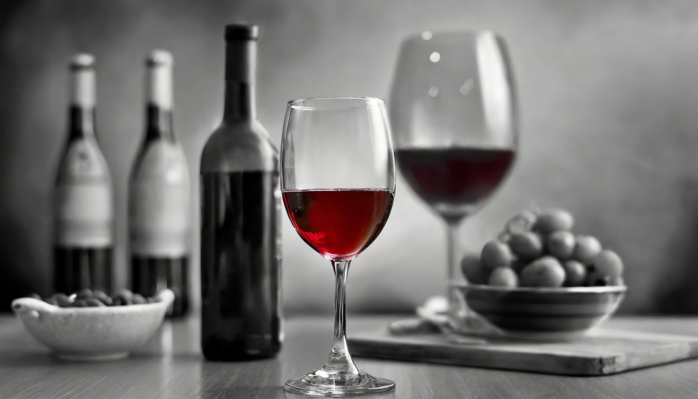 Hier ein Glas wein zum Essen, da ein Gl&auml;schen zum Entspannen: das summiert sich und tut dem K&ouml;rper nicht gut. Foto maschinell erstellt mit Adobe Firefly 